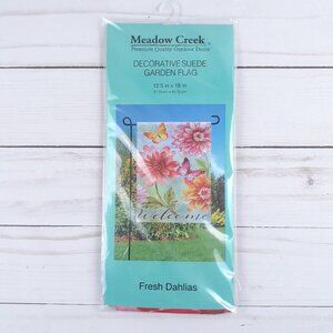 Mini Garden Flag Welcome Fresh Dahlias Flowers Butterflies 12.5x18